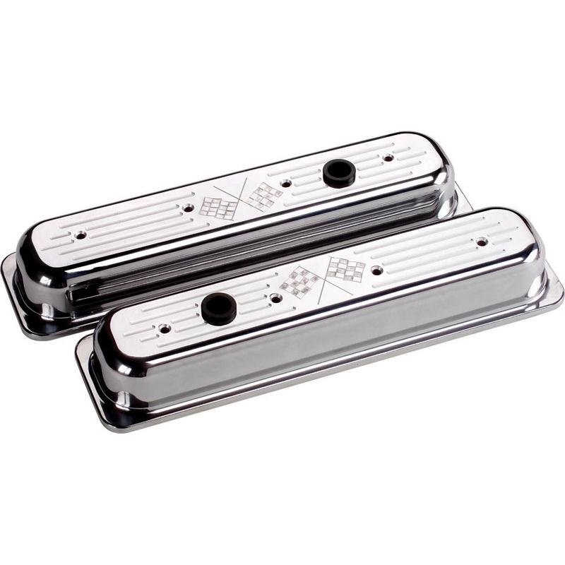 Billet Specialties Cross Flags Valve Covers - Chevy Center Bolt