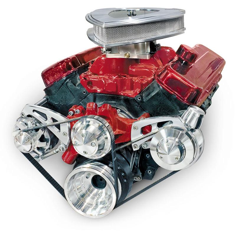 March Chevy Small Block Long Water Pump Mid Mount Serpentine Kit w/ Optional Drivers Side A/C Compressor