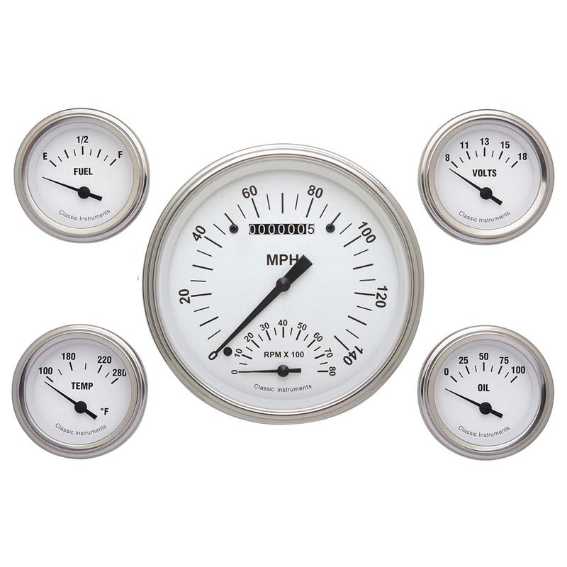 Classic Instruments White Hot Series - 5 Gauge Set w/ SpeedTachular